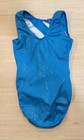 Gk Elite Leotard Gymnastics Metallic Turquoise With Silver Stripes  