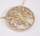 Real Moissanite 14k Yellow Gold Plated Tree Of Life  Large Circle Halo Pendant