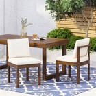 Acacia Wood Outdoor Dining Chair Set Of 2  Brown Finish With Cream Cushions