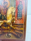 Antique 19th C Orthodox Icon St George Slaying Dragon Hand Painted Tempera Wood