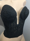 Vtg Black Longline Lace Nylon Metal Stay Bullet Bra 32d