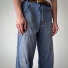 1960s Vintage French Workwear Hbt Blue Faded Repaired Pants