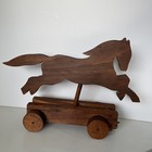 Vtg Hand Made Pull Toy Wood Horse Wheels Bucks Up Down When Pulled Folk Art