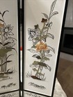 Antique Chinese Four-panel Lacquered Decorative Folding Screen Hard Stone Inlaid