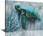 Blue Sea Turtle Wall Art Canvas 16x12in Framed For Living Room Bedroom