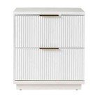 Nightstand With 2 Fluted Drawers And Usb Port  White Finish