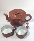 Antique Chinese Yixing Zisha Pottery Clay Teapot                   Teacup Lot set Of 3