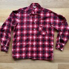 Vintage 50s Shadow Plaid Shirt Red Black Ombre Flannel Rockabilly Ex Condition M