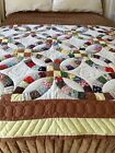 Vtg 50   s-60   s Double Wedding Ring Handmade Quilt Hand Quilted 95   x 81    Pristine