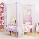 Twin Princess Canopy Bed Frame With 4 Posters  Twin Size Bed For Kids Girls
