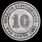 1872-h Straits Settlements 10 Cent     Xf Extra Fine     Coin Silver    trusted   