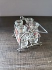 Vtg Glass Miniature  pure Milk  Creamers bottles In Wire Rack unique Carrier Set