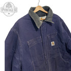 Vintage Carhartt Detroit Navy Blue Canvas Lined Heavy Duty Utility Jacket
