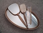 Vtg 50s Vanity Set X4 Gold Tone Hand Mirror  Comb  Brush  Vanity Tray