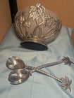 Vintage Godinger Silver Plated Palm Tree 3pc Salad Bowl Set - Frosted Glass -   