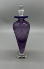     Artist Signed Hand Blown Art Glass Perfume Bottle Purple Swirl W  Stopper