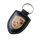 New Genuine Porsche Leather Fob Keychain  Black Crest Keyring  2026 Design Oem