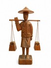 Vintage Hand Carved Teak Wood Farmer Sculpture  9  Asian Water Carrier Statue