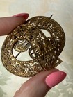 Antique Vintage Gold Tone Filigree Buckle Brooch C  1900 Art Nouveau Victorian