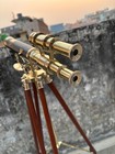 Antique Brass Leather Maritime Telescope Spyglass With Tripod Stand Nautical