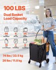 Shopping Cart  Folding Grocery Utility Cart With Dual Baskets  Waterproof Liner