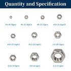 160pcs Sae Hex Nuts Assortment Kit  304 Stainless Steel  4 40 6 32 8 32 10 24   
