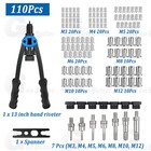 13   Rivet Gun Kit Rivnut Thread Setting Tool Nut Setter Nutsert Metric 110pcs