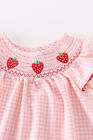 New Boutique Strawberry Girls Embroidered Smocked Pink Dress