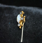Antique Opal   Glass  maltese Cross  Brass Stick   Tie Pin