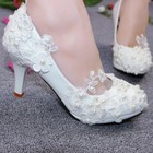 Lace White Ivory Crystal Wedding Shoes Bridal Flats Low High Heel Pump Size 5-12