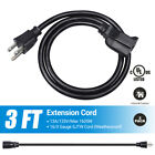 Dewenwils 3 Ft Extension Cord Power Cable 3 Prong Grounded Outlets Plugs 2 Pack