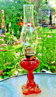 Antique Vintage Ruby Red Glass Embossed Kerosene Oil Lamp 18  Tall