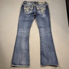 Rock Revival Women 29 Betty Mid-rise Boot  Jeans Rhinestone Embelished Whiskers