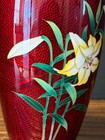 Antique Vase Japanese Ginbari Cloisonne Pigeon Cherry Blossom Blood Red Euc Rare