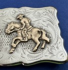 Vintage Frontier Sterling Silver Hand Engraved Western Cutting Horse Belt Buckle