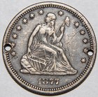 1877 Seated Liberty Quarter 25c Love Token   M A E   -3748-