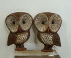 Vintage Pair Owl Wall Plaque Decor Foam Craft 70s 7 5  Wall Hanging