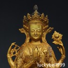 12  Old Antique Tibetan Buddhism Temple Bronze 24k Gilt Four Arms Guanyin Statue