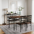 5-piece Wood   Metal Kitchen Dining Table Sets 4 Faux Leather Chairs Space Saver