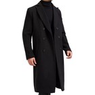 Mens Wool Long Coat Black Winter Trench Overcoat Warm Military Style Jacket