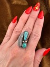 Vintage Handmade Southwestern 925 Sterling Silver Turquoise Feather Motif Ring