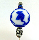 Antique Vintage Ladies Hat Pin Chinese Overlay Peking Glass   Peaches   Bats