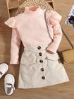 Toddler Baby Girl Fall Winter Outfits Knit Pullover Top Plaid Button Mini Skirt