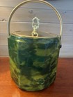 Vintage Ice Bucket Barware Retro Avocado Green Olive Lime Vinyl Gold Tone Accent