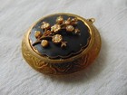 Vintage Antique Damascene Type Seed Pearls Brass Locket Pendant Mourning