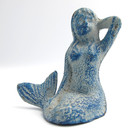Vintage Cast Iron 3  Mermaid Blue Figurine Sitting Nautical Ships Sea Nymph C3