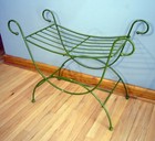 Green Small Vintage Hollywood Regency Mcm Vanity Stool Bench Cushion Iron