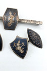 Vintage Siam Sterling Tie Bar Cuff Links Set Enamel Goddess Black Silver