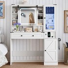 Farmhouse Makeup Vanity Desk With Mirror And Lights  Rgb Glass Cabinet For Room