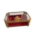 Vintage Matson Ormolu Large Jewelry Box Gold Filigree Flower Casket Bevel Glass